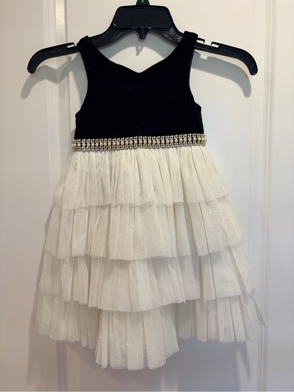 American Princess Black and Cream Sparkle Layered Tulle Dress with Jeweled Waist